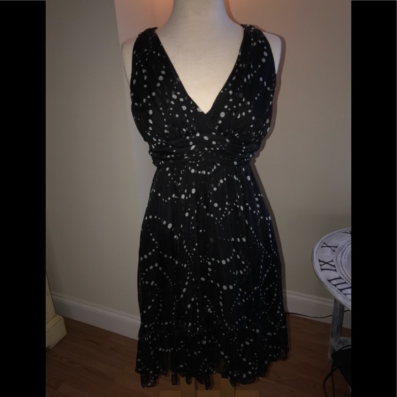 Polka Dot silk Dress DKNY Retro Flow ruffled hem - Picture 4 of 8